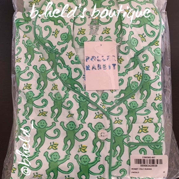 Roller Rabbit Monkey Polo Pajamas in Emerald Monkey Green Size XS Brand New NWT - Picture 15 of 16